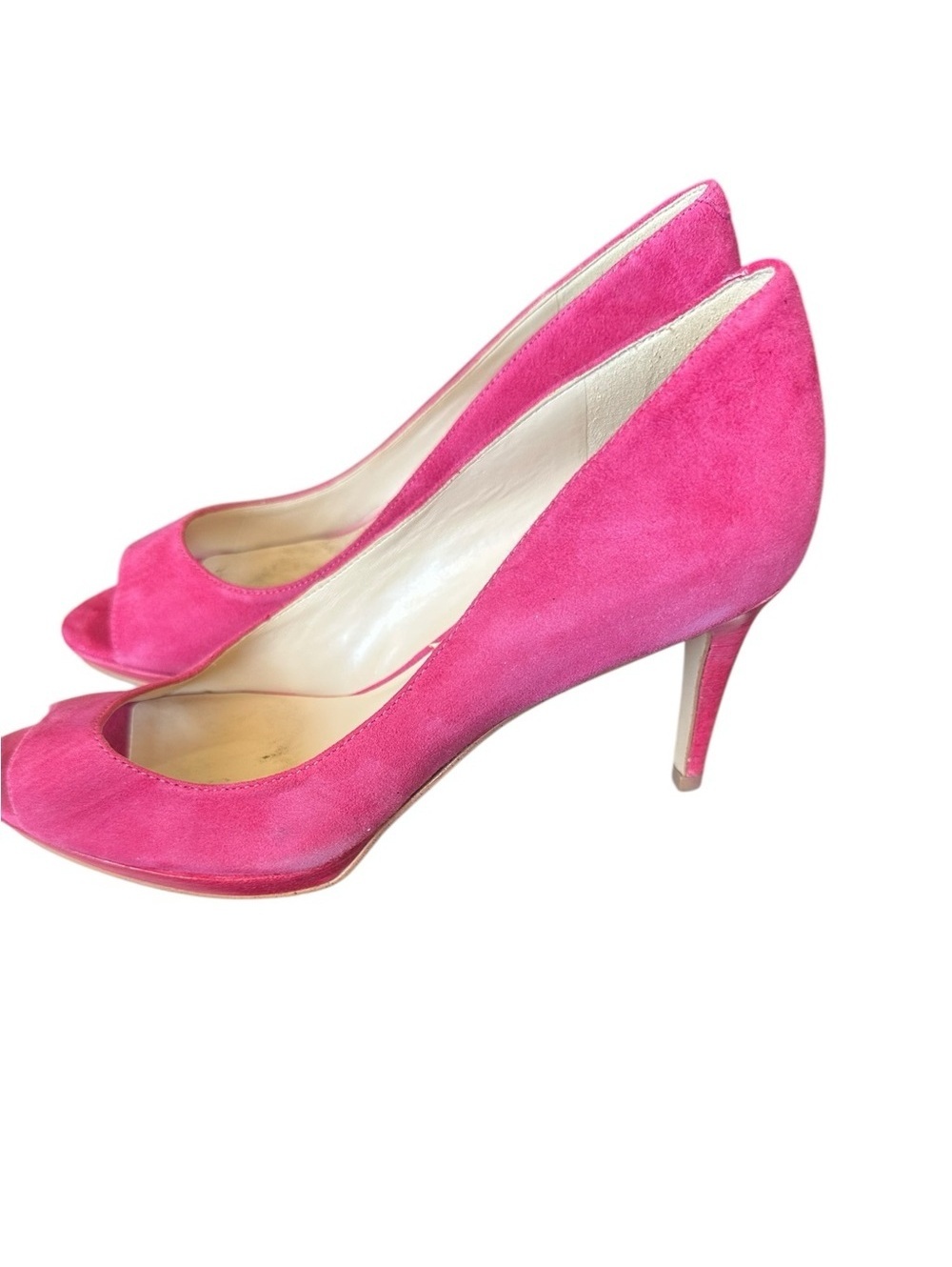 nine west pink suede heels with box